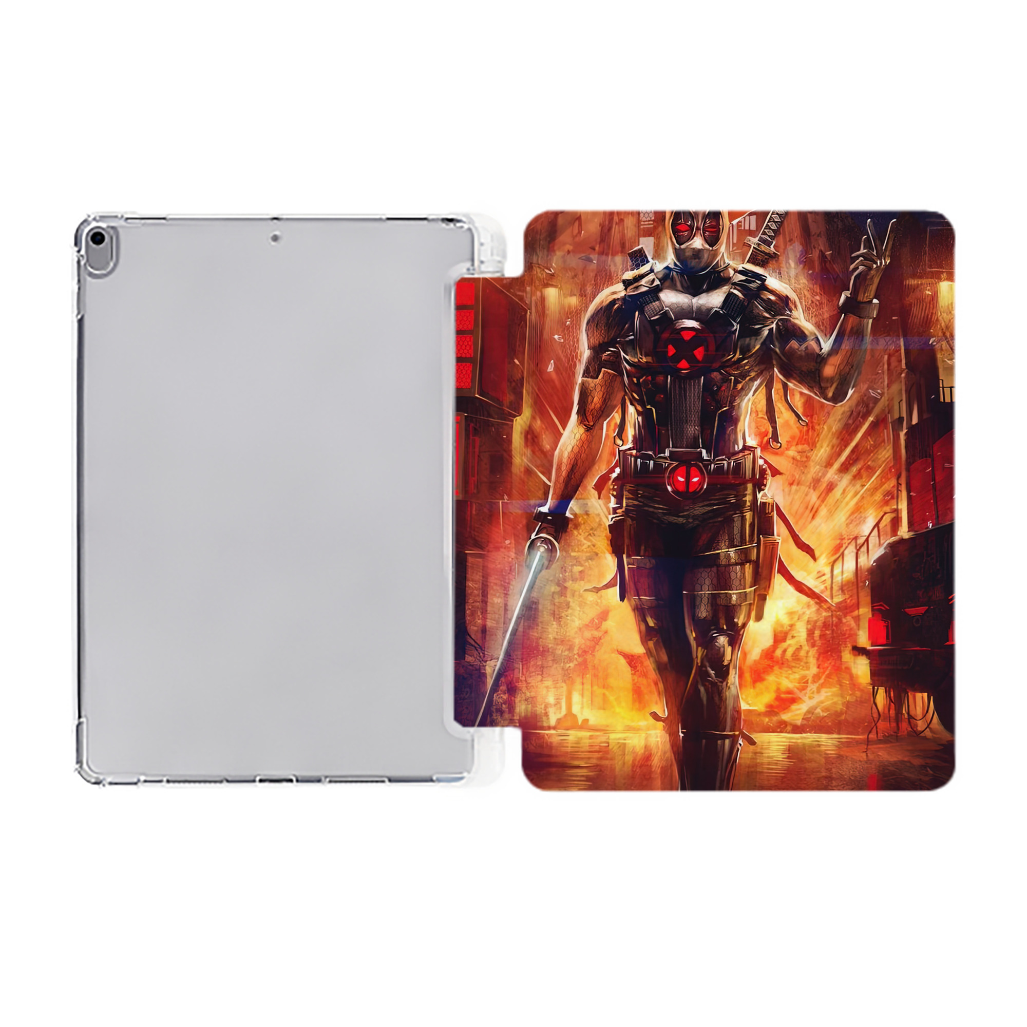 （画像用） Deadpool デッドプール IPad ケース ペン収納付き 三つ折りスタンド PUレザー×シリコン 対応機種9.5/10.5/10.9インチ